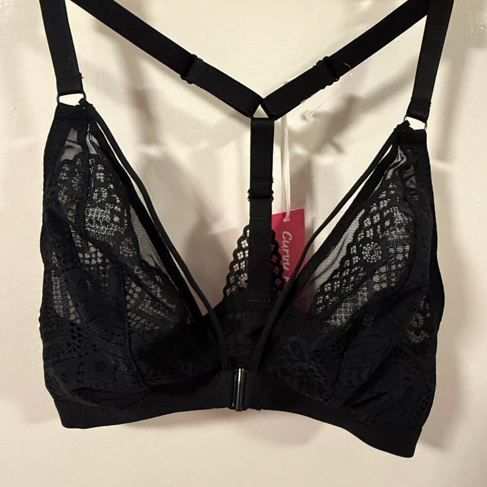 Curvy Kate Black Front and Centre Wire-free Bralette Size 34DD